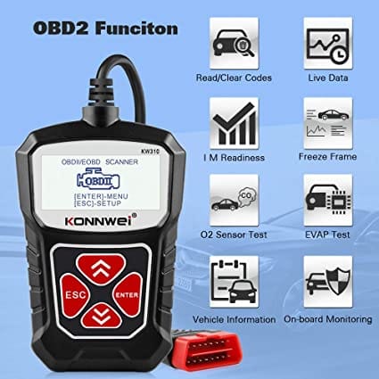 KONNWEI KW310 OBD2 Scanner Full OBDII Functions 10 Modes Car Engine Diagnostic Scanner Tool for All 1996 and Newer Cars (Black)