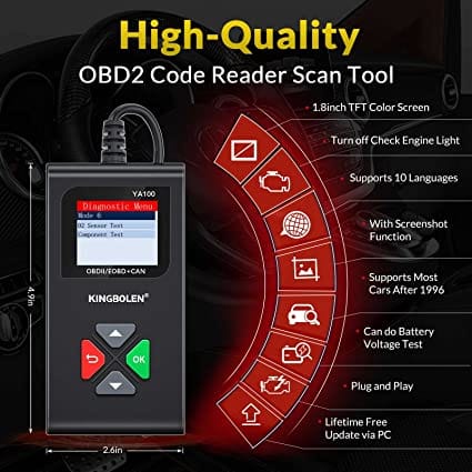 KINGBOLEN YA100 OBD2 Scanner, OBD2 Code Reader Automotive Engine Fault Code Reader, OBDII Full Functions Car Diagnostic Scan Tool with Vehicle Voltage Test for All OBD2 Protocol 12V Cars Since 1996 for Diesel scanners and Diesel diagnostic