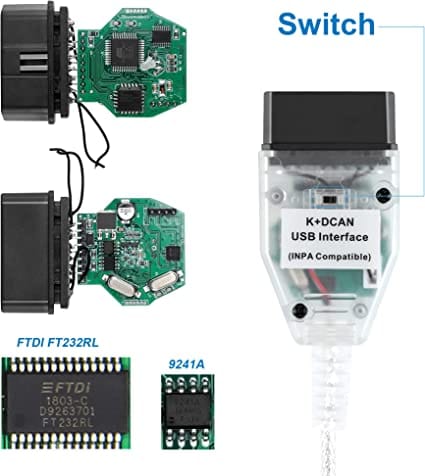 LZLRUN K+CAN K+DCAN Car Diagnostic Tool Cable OBD USB Interface with Switch for BMW with FT232RL NCS Coding Winkfp Tool32 Programing for Diesel scanners and Diesel diagnostic