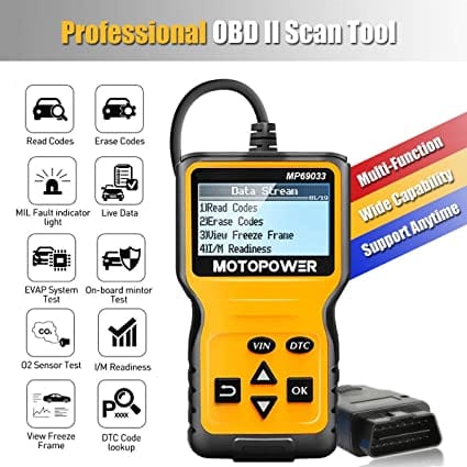 MOTOPOWER MP69033 Car OBD2 Scanner Code Reader Engine Fault Code Reader Scanner CAN Diagnostic Scan Tool for All OBD II Protocol Cars Since 1996, Yellow for Diesel scanners and Diesel diagnostic