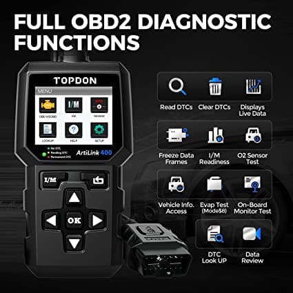 OBD2 Scanner, Car Code Reader, TOPDON AL400 Check Engine Light Scan Tool, Car Scanner with O2 Sensor/Freeze Frame/I/M Readiness/Smog Check/DTC Lookup, CAN Diagnostic Scanner for All OBDII Cars for Diesel scanners and Diesel diagnostic