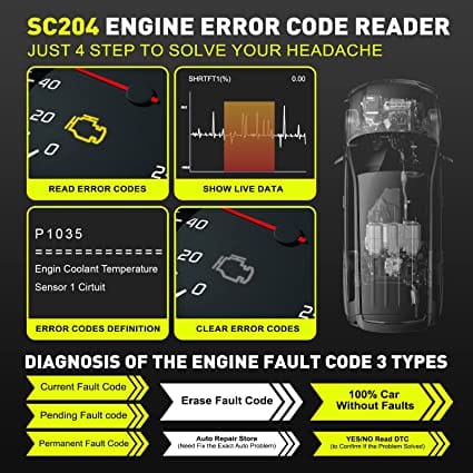 OBD2 Code Scanner CGSULIT SC204 Car Diagnostic Code Reader Turn Off Check Engine Light, Read & Erases Error Codes, O2 Sensor Test, DTC Lookup, Live Data Vehicle's OBDII Scan Diagnostic Tool, Black for Diesel scanners and Diesel diagnostic