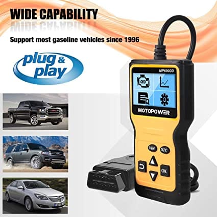 MOTOPOWER MP69033 Car OBD2 Scanner Code Reader Engine Fault Code Reader Scanner CAN Diagnostic Scan Tool for All OBD II Protocol Cars Since 1996, Yellow for Diesel scanners and Diesel diagnostic