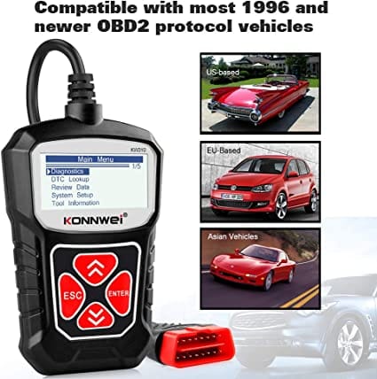 KONNWEI KW310 OBD2 Scanner Full OBDII Functions 10 Modes Car Engine Diagnostic Scanner Tool for All 1996 and Newer Cars (Black) for Diesel scanners and Diesel diagnostic