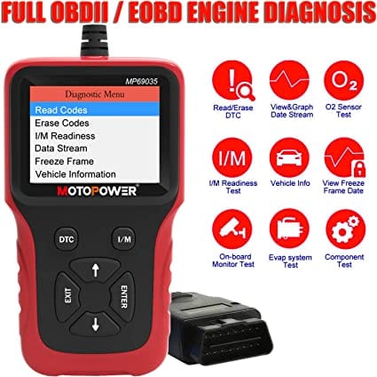 MOTOPOWER MP69035 OBD2 Scanner Universal Car Engine Fault Code Reader, CAN Diagnostic Scan Tool for All OBD II Protocol Cars Since 1996 Red for Diesel scanners and Diesel diagnostic