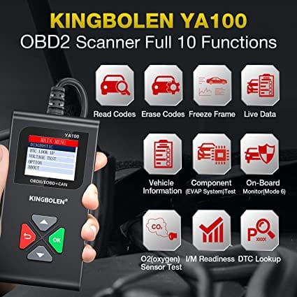 KINGBOLEN YA100 OBD2 Scanner, OBD2 Code Reader Automotive Engine Fault Code Reader, OBDII Full Functions Car Diagnostic Scan Tool with Vehicle Voltage Test for All OBD2 Protocol 12V Cars Since 1996 for Diesel scanners and Diesel diagnostic