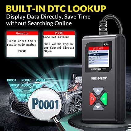 KINGBOLEN YA100 OBD2 Scanner, OBD2 Code Reader Automotive Engine Fault Code Reader, OBDII Full Functions Car Diagnostic Scan Tool with Vehicle Voltage Test for All OBD2 Protocol 12V Cars Since 1996 for Diesel scanners and Diesel diagnostic