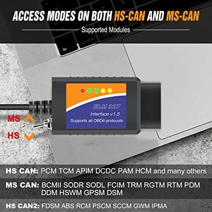 OBDMONSTER ELM327 USB FORScan OBD2 Adapter for F150 F250 Car and Light Truck , ELMconfig Scanner with MS CAN/HS CAN Switch, Diagnosis on Windows with V1.5 PIC18F25K80 Chip for Diesel scanners and Diesel diagnostic