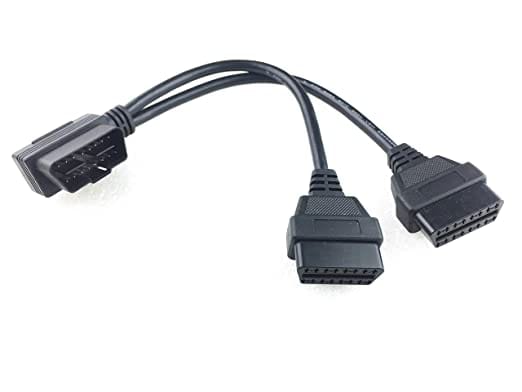 Right Angle OBD2 Splitter Y Cable Male Splitter to 2 Female Extension Cable 1ft Feet 30cm/12" (1male to 2 Female) 24AWG for Diesel scanners and Diesel diagnostic