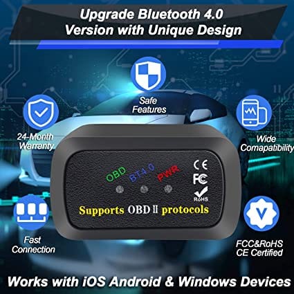 OBD2 Scanner Bluetooth 4.0 Code Reader for iPhone iOS Android Windows, Car Auto ODB2 OBDII Adapter Diagnostic Scan Tool for Check Engine Lights for Diesel scanners and Diesel diagnostic