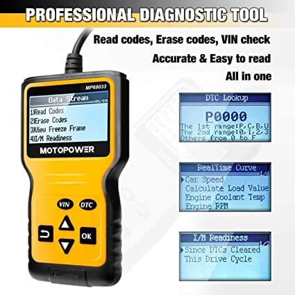 MOTOPOWER MP69033 Car OBD2 Scanner Code Reader Engine Fault Code Reader Scanner CAN Diagnostic Scan Tool for All OBD II Protocol Cars Since 1996, Yellow for Diesel scanners and Diesel diagnostic