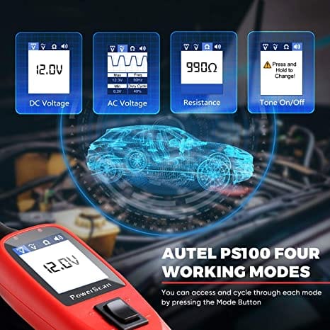 Autel Power Circuit Probe Kit, PS100 Powerscan Automotive Circuit Tester, Electrical System Diagnosis Tool Car Voltage Tester Digital Voltmeter Red for Diesel scanners and Diesel diagnostic