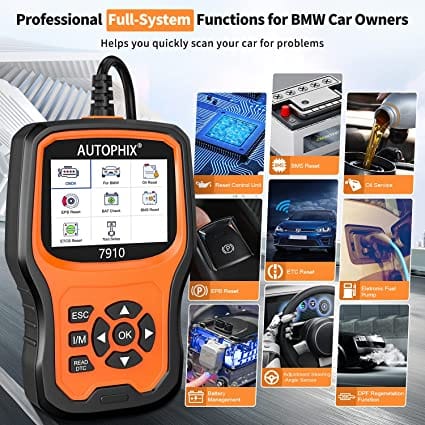 AUTOPHIX Enhanced BMW Full Systems Diagnostic Scan Tool 7910 BMW All Special Functions OBD2 Scanner Auto Fault Code Reader Battery Registration Tool for All BMW After 1996 [2022 Version] for Diesel scanners and Diesel diagnostic