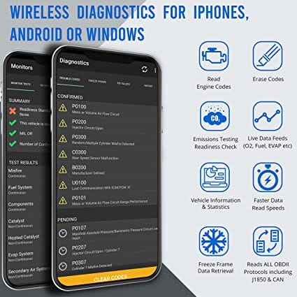 BAFX Products Wireless WiFi (OBDII) OBD2 Code Reader & Scan Tool / Wireless Check Engine Light Diagnostic Scan Tool for Cars & Trucks / for iOS. iPhone & Android Devices (1) for Diesel scanners and Diesel diagnostic