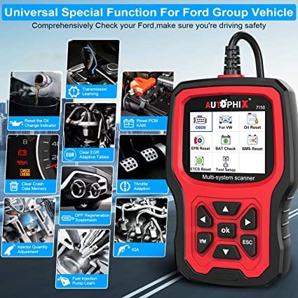 AUTOPHIX 7150 Elite Full Systems Diagnostic Scan Tool for Ford Lincoln Mercury All Functions Car Code Reader OBD2 Scanner with Engine ABS SRS SAS BMS EPB TPMS for Ford All Car after 1996[2022 Version] for Diesel scanners and Diesel diagnostic