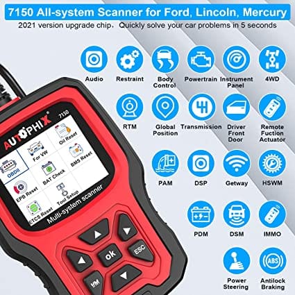 AUTOPHIX 7150 Elite Full Systems Diagnostic Scan Tool for Ford Lincoln Mercury All Functions Car Code Reader OBD2 Scanner with Engine ABS SRS SAS BMS EPB TPMS for Ford All Car after 1996[2022 Version] for Diesel scanners and Diesel diagnostic