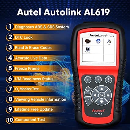 Autel AutoLink AL619 2022 Newest OBD2 Scanner, ABS, SRS Airbag Diagnostic Scan Tool, View Live Data, Turn Off ABS, Airbag Warning Lights, Ready Test, Advanced Ver. of MS309/ AL319/ AL519/ ML519/ ML619 for Diesel scanners and Diesel diagnostic