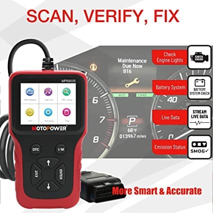 MOTOPOWER MP69035 OBD2 Scanner Universal Car Engine Fault Code Reader, CAN Diagnostic Scan Tool for All OBD II Protocol Cars Since 1996 Red for Diesel scanners and Diesel diagnostic