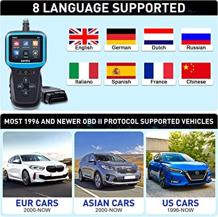 OBD2 Scanner Auto Check Car Engine Clear Fault Code Reader Automotive Diagnostic Scan Tester Tools Kit Color Screen AMTIFO W4 for Diesel scanners and Diesel diagnostic